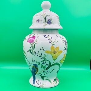 AA Import Porcelain Decorative Ginger Jar with Lid Floral Bird Design 15.5” Tall